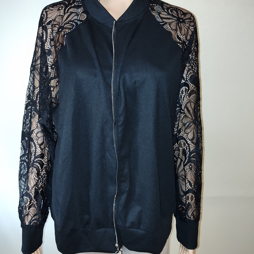 Elegant Black Lace Sleeve Women's Jacket
